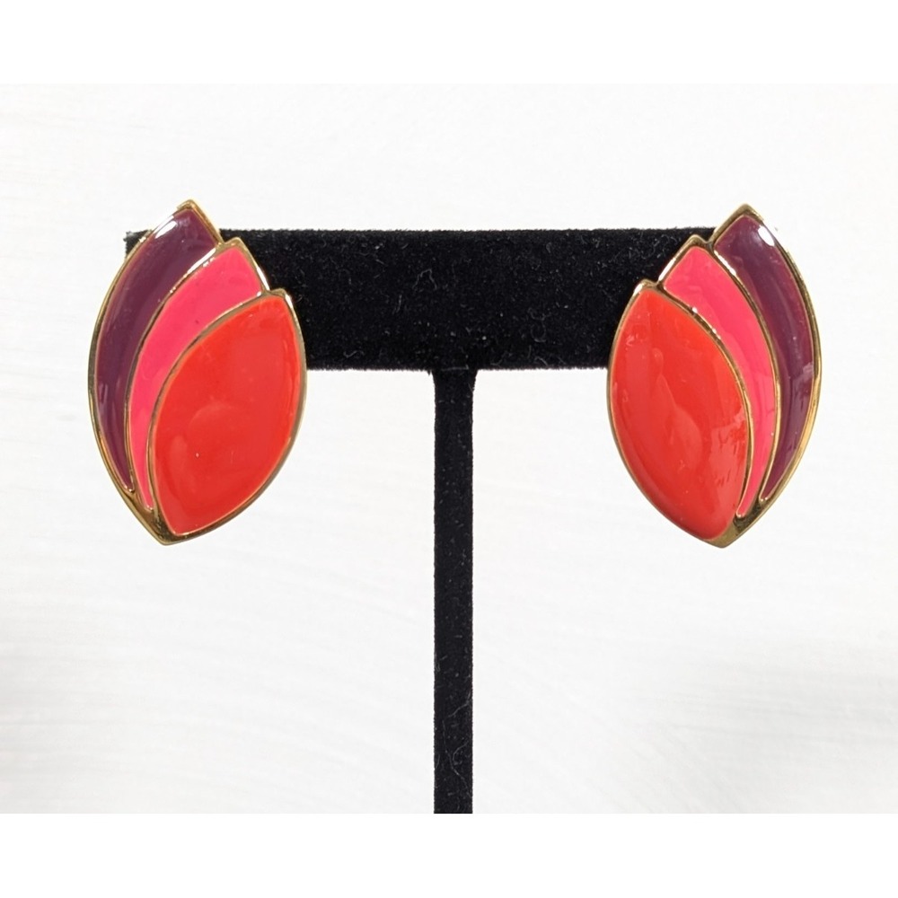Bold Ombre Leaf Drop Earrings Pink Red Purple Enamel Retro‎ Statement